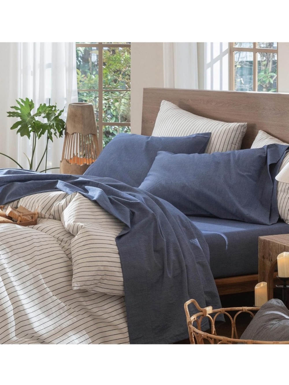 NEW MooMee KING Bedding Sheet Set 100% Washed Cotton Linen Like